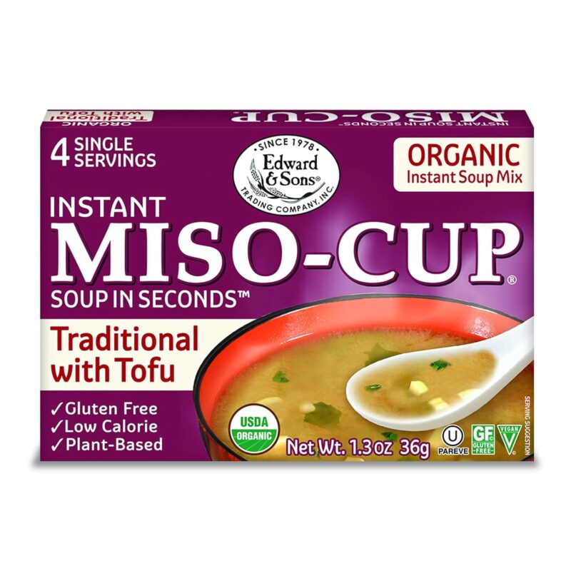 Edward & Sons Traditional Instant Miso-Cup with Tofu - Instant Miso Soup Packets, Miso Soup with Tofu, Instant Soup Packets - 1.3 Oz (Pack of 12)