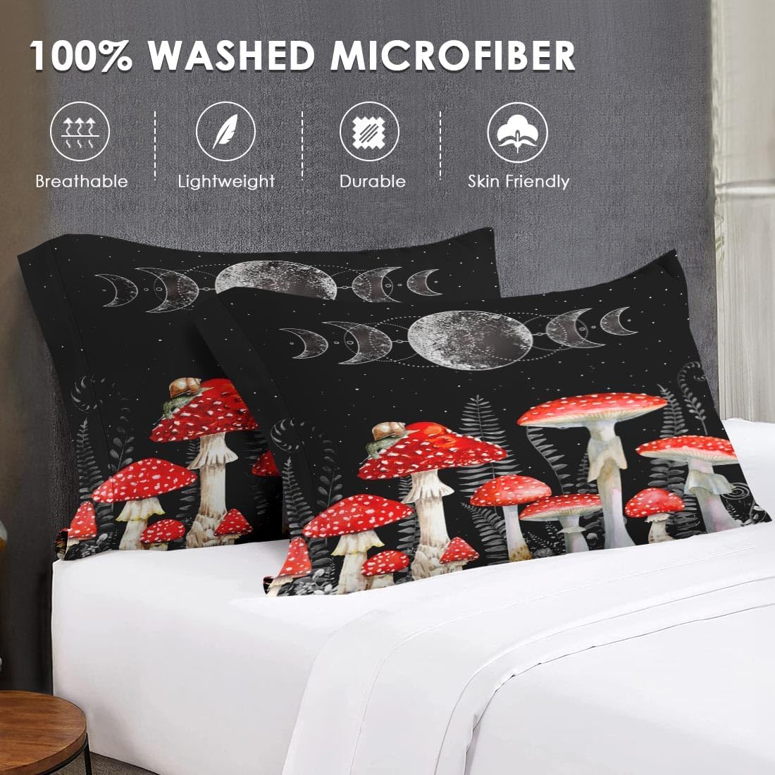714AdVYzgHL._AC_SL1100_.jpg Queen Size Comforter Set with 2 Pillowcases, Mushroom Wildflower Dandelion 3 Pcs Bedding for Kids and Adults, Flower Summer Moon Phases Soft Comforter Set for Bedroom Bed Decor - Image 7