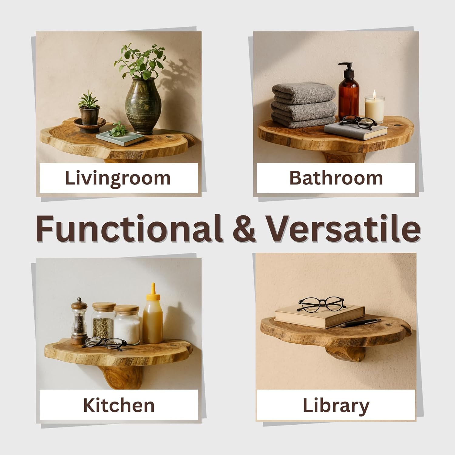 714CE65EnXL._AC_SL1500_.jpg Live Edge Floating Shelves – Mushroom Shelf, Handcrafted Rustic Solid Wood, Heavy-Duty Hidden Brackets, Wall Mounted Decor (M4, 10" W x 8" D x 5" H, Medium Oak) - Image 6