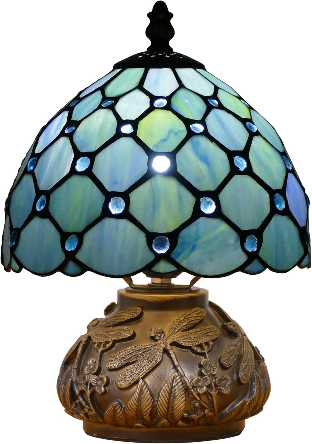 714kMkmIgiL._AC_SL1500_.jpg Small Tiffany Lamp Mini Stained Glass Table Lamp Sea Blue Pearl Style Mushroom Memory Sympathy Lamp 8X11 Inch - Image 8