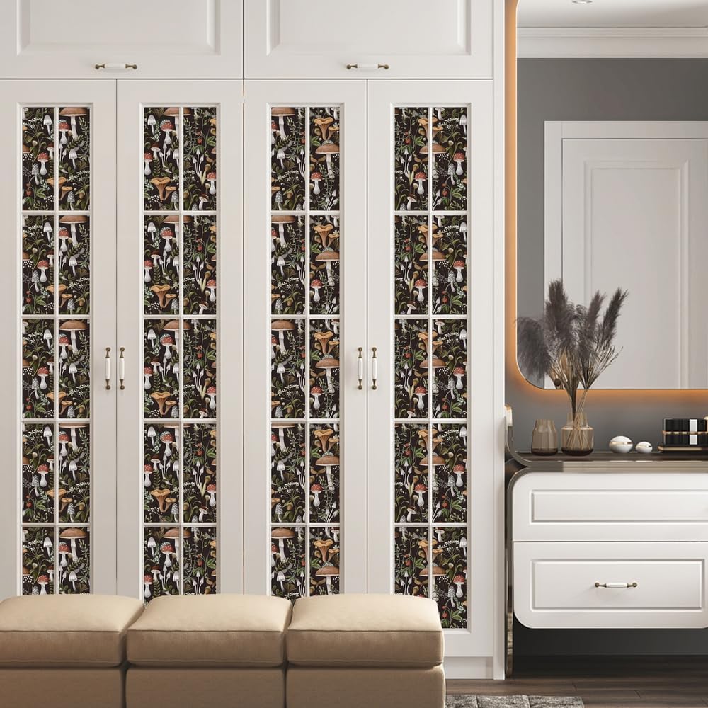 715MxpSDDPL._AC_SL1000_.jpg Black Boho Mushroom Peel & Stick Vintage Floral Self-Adhesive Retro Removable Wallpaper 17.7"X32.8ft - Image 3