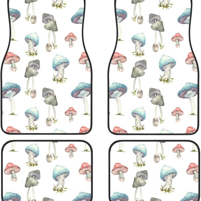 Watercolor Mushrooms A Set of Four Printed Car Floor Mats, Including Front and Rear Carpet Floor Mats, General Motors Floor Mats, and Truck Accessories