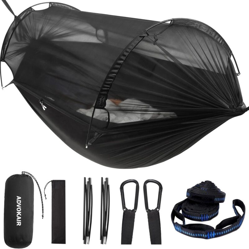 ADVOKAIR Camping Hammock with Mosquito Net Up to 500lbs, Ultralight and Portable Nylon Travel Hanging Hammock with Tree Straps, Perfect for Outside, Backpacking, Hiking and Backyard