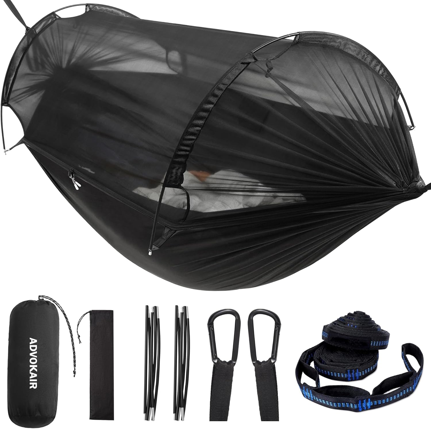 71778qsC6HL._AC_SL1500_.jpg ADVOKAIR Camping Hammock with Mosquito Net Up to 500lbs, Ultralight and Portable Nylon Travel Hanging Hammock with Tree Straps, Perfect for Outside, Backpacking, Hiking and Backyard