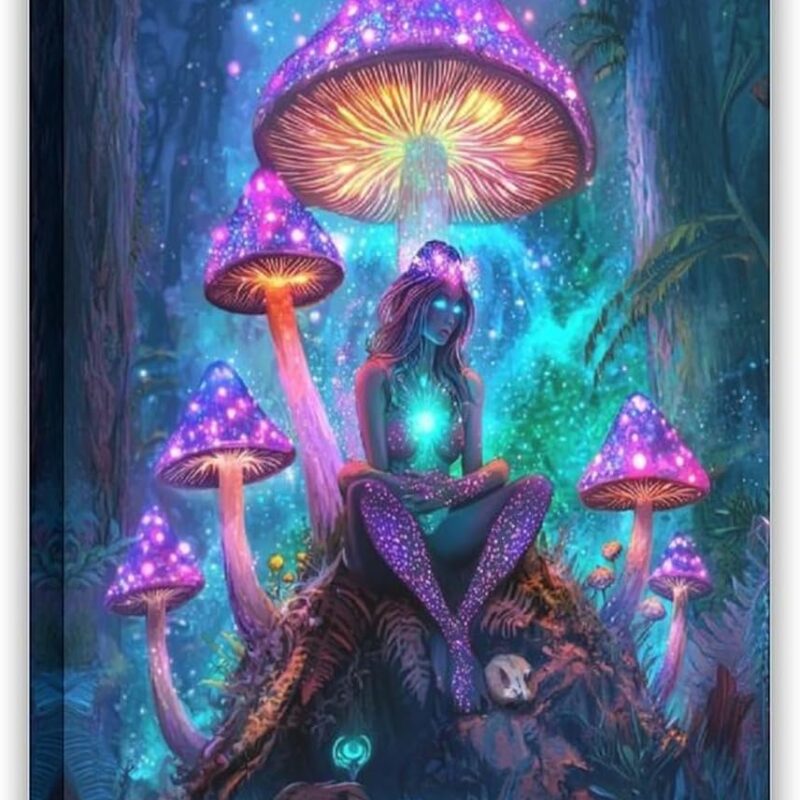 XAHOR Mystical Mushroom Oracle Wall Art – Psychedelic Forest Witch Poster for Boho Decor Poster Canvas Artwork Prints Rustic Farmhouse Decorations for Living Room Bathroom Bedroom 24x36inch(60x90cm)