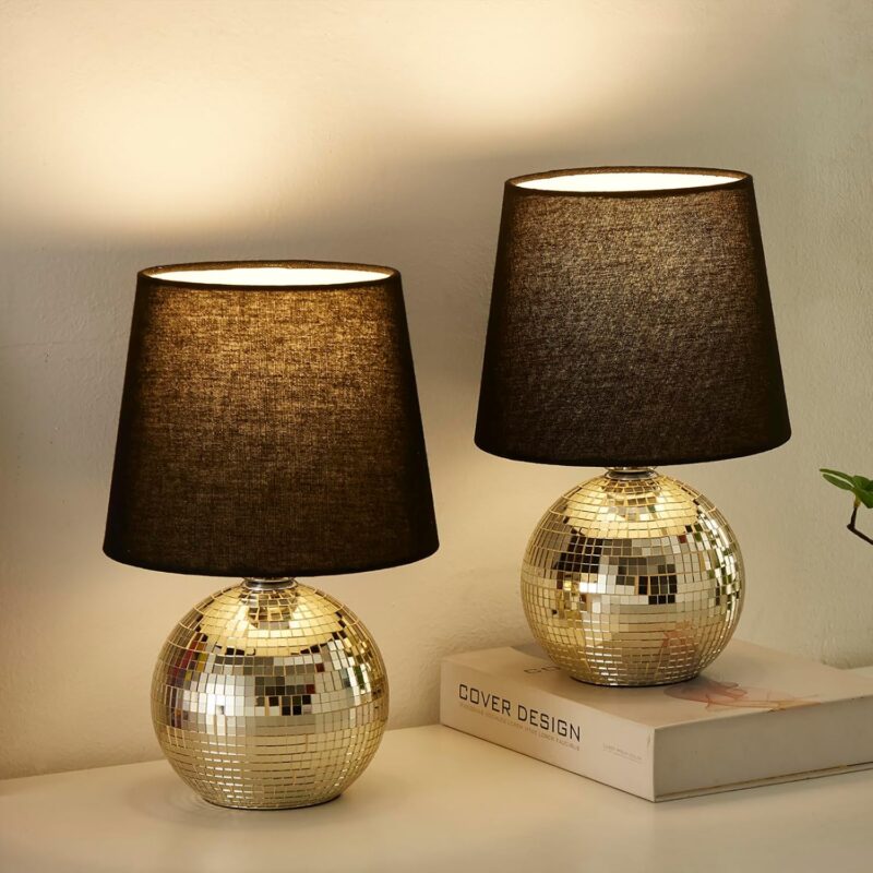 10.5" Disco Ball Lamp Small Funky Lamp-Mini Table Lamps Bedside Nightstand Light for Bedroom, Living Room, Office, Birthday Festival Gift (Gold)