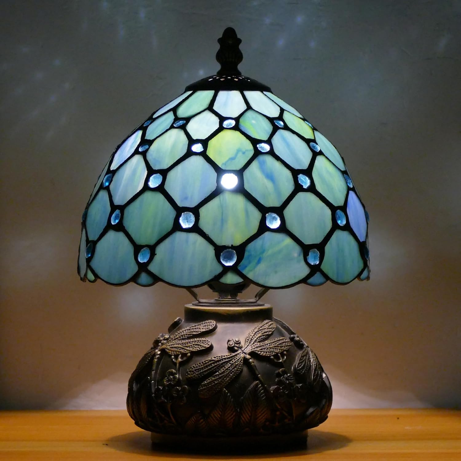 719QJwy0j9L._AC_SL1500_.jpg Small Tiffany Lamp Mini Stained Glass Table Lamp Sea Blue Pearl Style Mushroom Memory Sympathy Lamp 8X11 Inch - Image 4