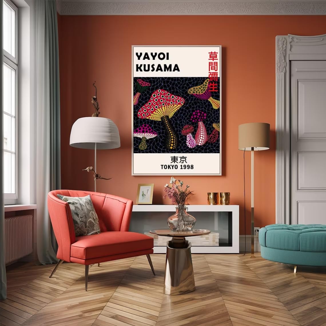 719d48Nt-OL._AC_SL1140_.jpg Japanese Abstract Style Wall Art Framed Abstract Black Spot Mushroom Poster For Men And Women'S Room Decor-Yayoi Kusama Art Canvas Print Picture For Apartment Home Bedroom Decor - Image 3