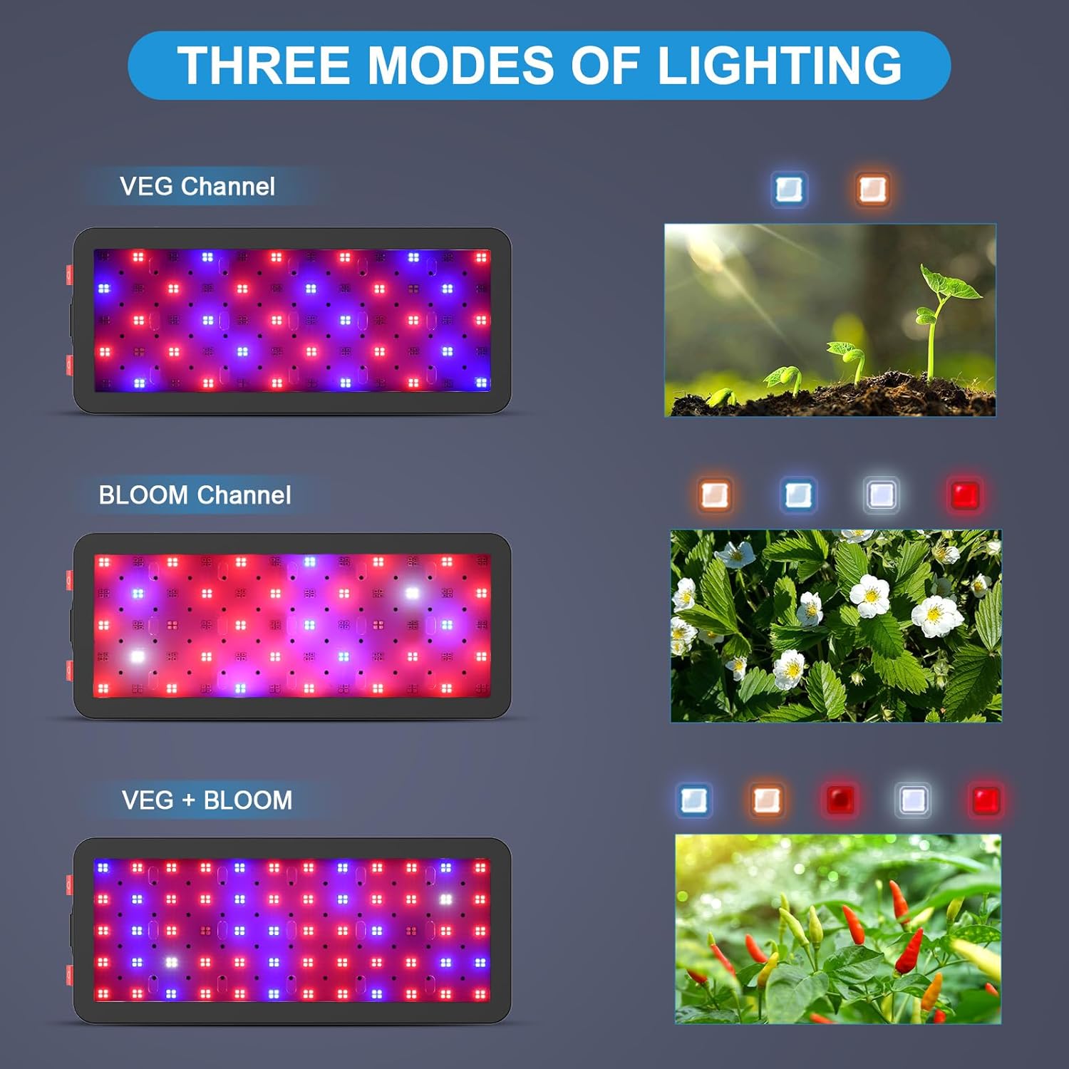 719fCLSk3qL._AC_SL1500_.jpg Phlizon Upgraded 600W LED Grow Light with SMD LEDs 2x2ft Full Spectrum Plants Light Double Switch Grow Led for Indoor Veg and Flower - Image 3