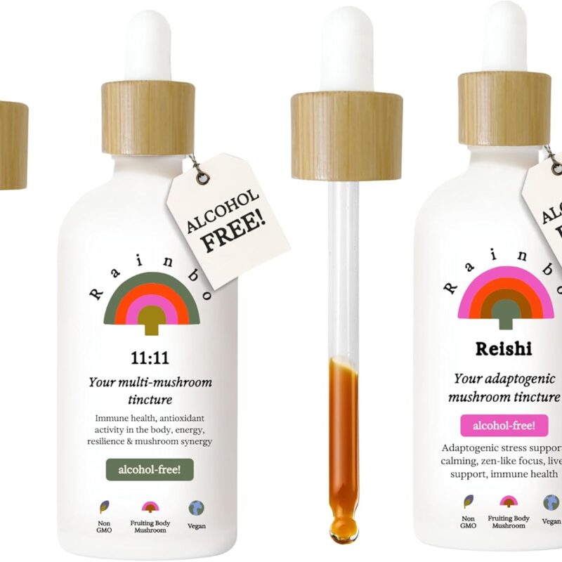Alcohol Free Mushroom Bundle, 11:11 Mushroom Extract + Reishi Mushroom Tincture, Dual Extract Daily Mushroom Tinctures for Comprehensive Immune Support, Vegan Liquid Mushroom Supplements