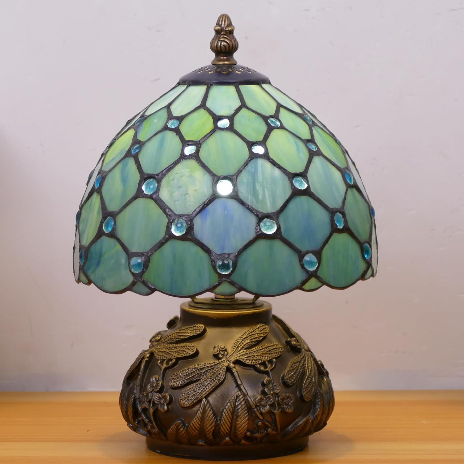 71BX4uXVjUL._AC_SL1500_.jpg Small Tiffany Lamp Mini Stained Glass Table Lamp Sea Blue Pearl Style Mushroom Memory Sympathy Lamp 8X11 Inch - Image 5