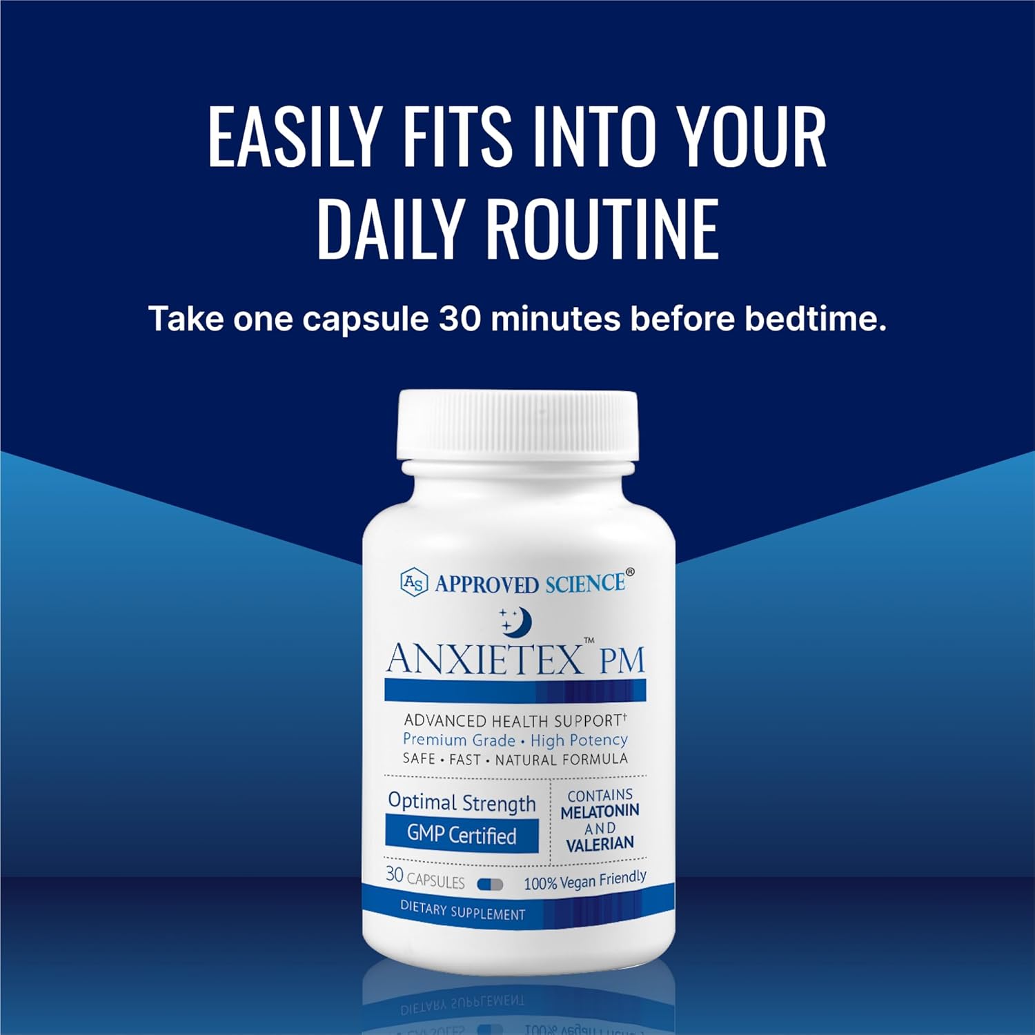 71Brhx1I4PL._AC_SL1500_.jpg Approved Science Anxietex Night - Ease Worry and Discontent, Sleep Well - Valerian, Passion Flower, Chamomile - 30 Capsules - Vegan Supplement - Made in The USA - Image 6