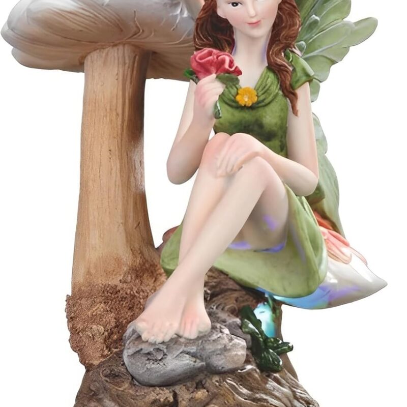ICE ARMOR 8.25" H Fairy on Mushroom Figurine Statue Sculpture Ornament Decoration Home/Room Decor Ideas for Housewarming, Holidays and Birthdays Great Collectible