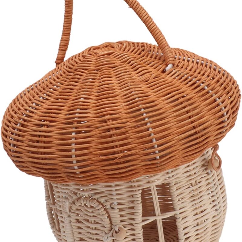 Nice Vintage Mushroom Shaped Rattan Fabric Basket, Nice Toy Shelf for Children's Room Decoration