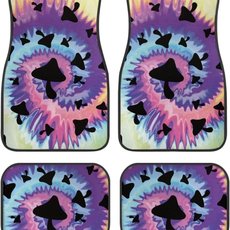 Tie Dye Mushroom Car Floor Mats Set of 4 Anti-Slip Carpets Mat for Most Cars,SUVs,Trucks,Car Accessories Interior Floor Mats for Women