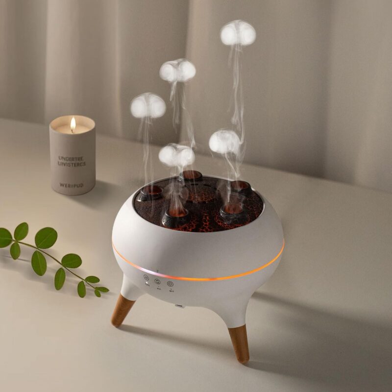 REGINEXT Mushroom Cloud Aroma Diffuser - 3-Timer Setting, 7-Smoke Modes, 7-Color LED, Meditation Buddy with Water Jelly Shape Fog, Home Decor for Bedroom/Living Room/Office - Auto Shut-Off​