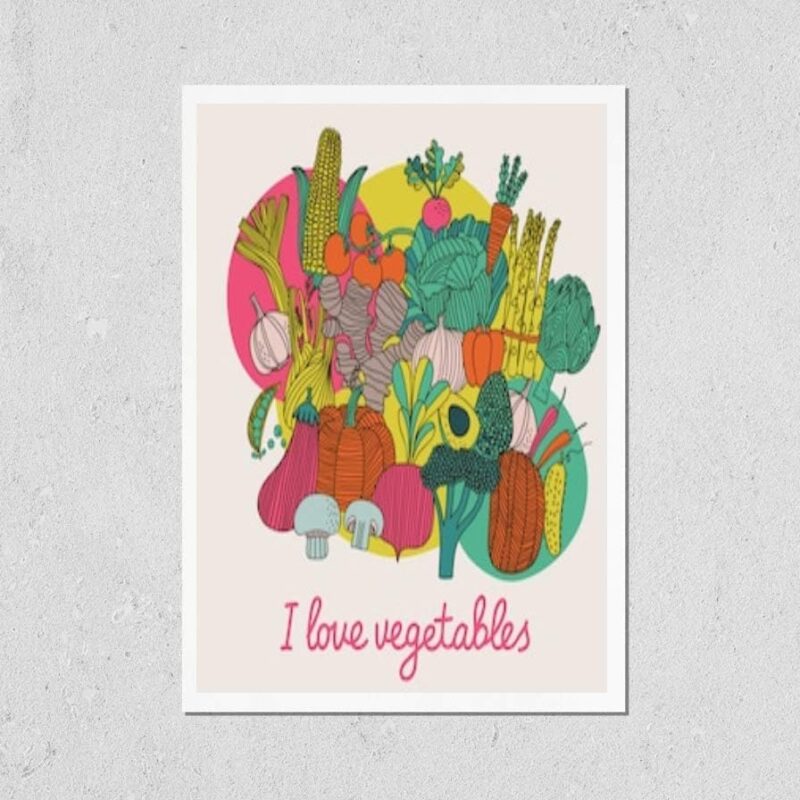 HardPress Wall Art Poster Print of I Love Vegetables - Concept Composition. Bright Tasty Design Element with Tasty Food