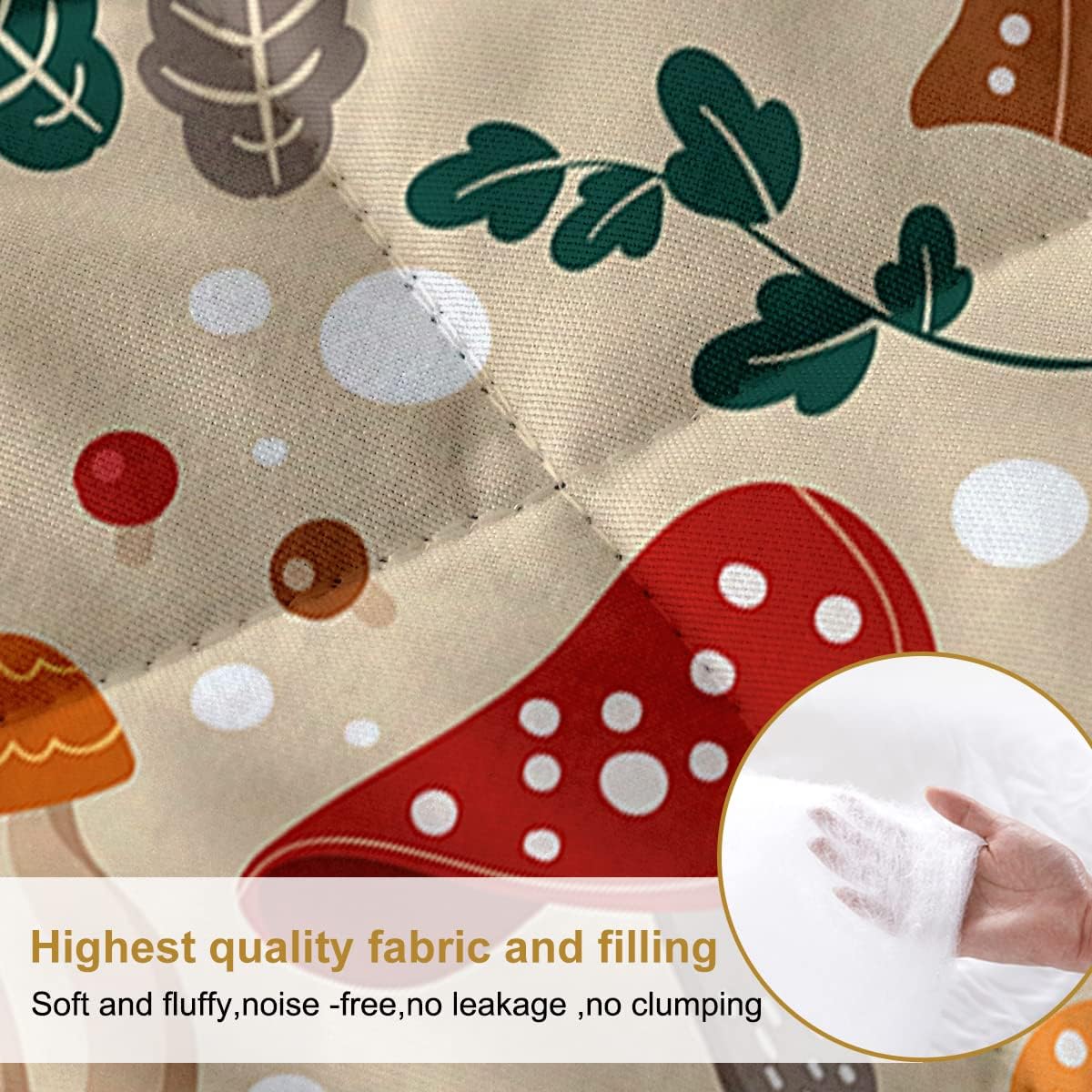 71FRQ4XTHTL._AC_SL1200_.jpg SOULZZZ Cute Mushroom Quilt Set for Girls Forest Green Leaf and Yellow Mushroom Queen Bedspread Fairycore Accessories Super Soft Plush Bedding for Kids Teens - Image 5