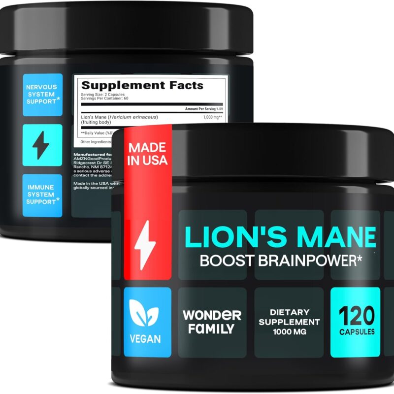 Lions Mane Supplement Capsules 1000MG - Focus Supplement for Mind, Energy, Recall, Performance - Melena de Leon para La Memoria - Lion Mane Mushroom - 120 Lionsmane Mushroom Capsules