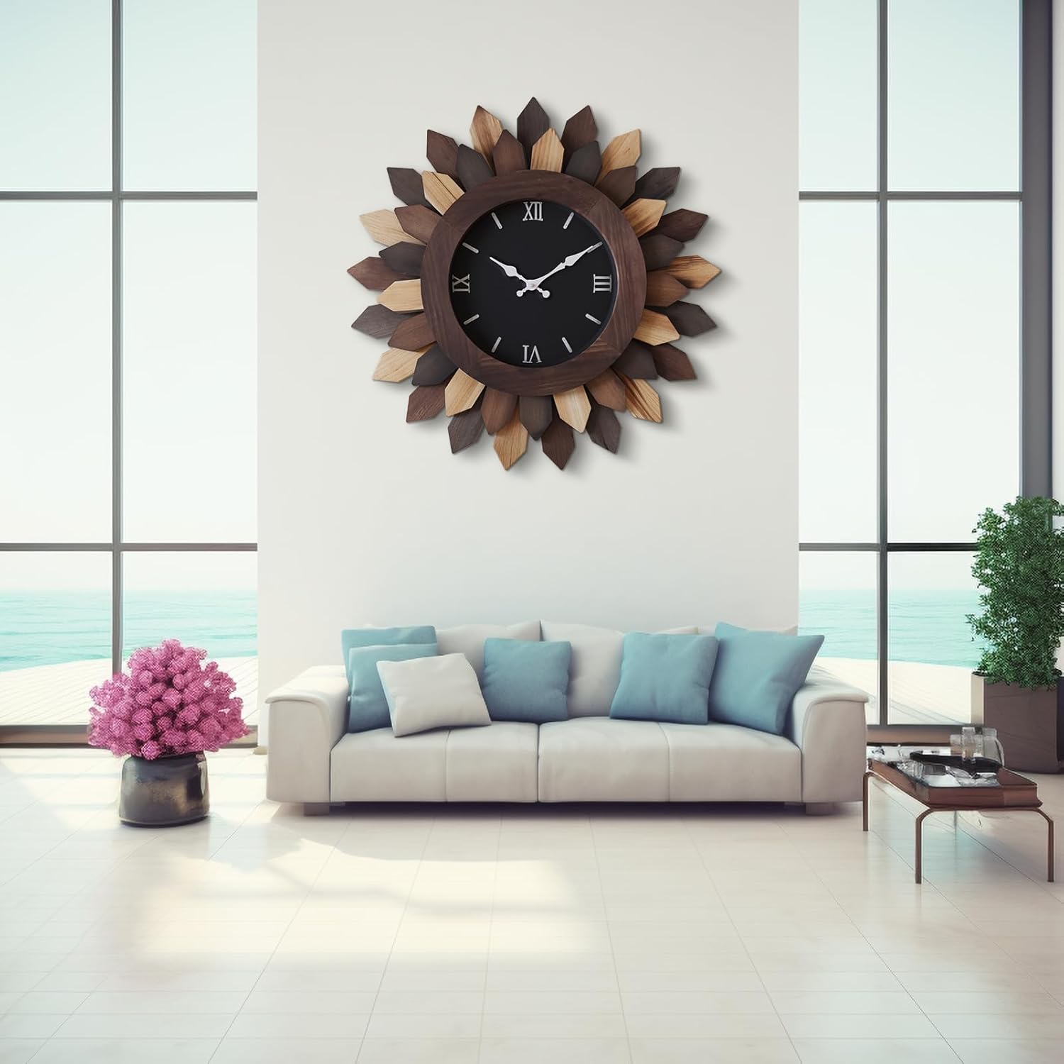 71G9Wb4xeQL._AC_SL1500_.jpg 24'' Large Wall Clock for Living Room Deco Boho Decorative Big Oversized Silent Battery Operated Farmhouse Wood Wall Clock for Office Home Dinning Room Bedroom Kithen - Image 2