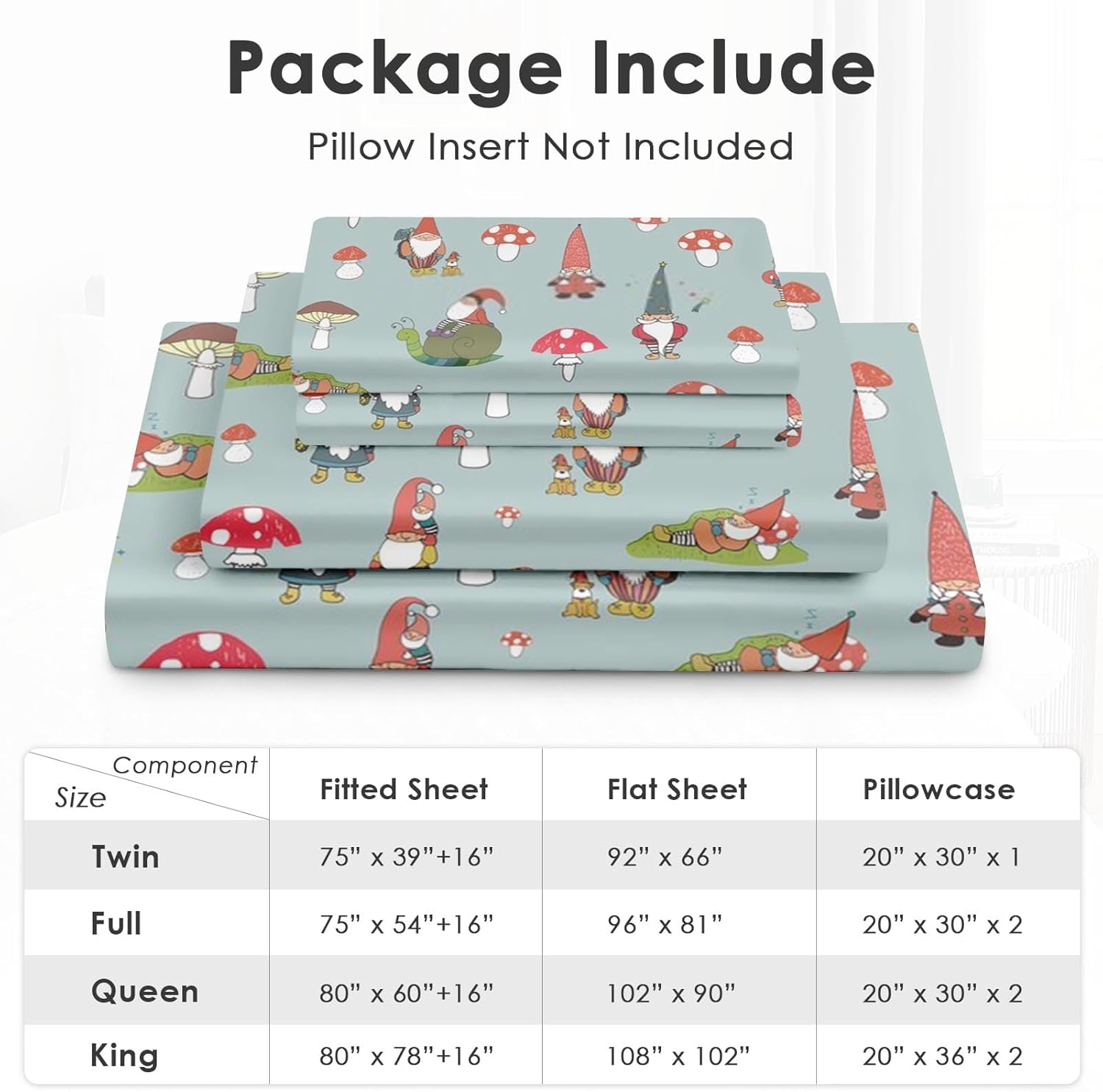 71IDy6YyaAL._AC_SL1500_.jpg 4 Pcs Fitted Sheet Set Queen Size with Deep Pocket, Gnome Funny Mushroom Bedding Set with Pillowcase for Kids and Adults, Happy Red Colorful Flat Bed Sheet Set - Image 6