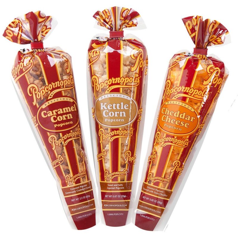Popcornopolis Gourmet Popcorn Mini cone 24 pack - Classic Including Caramel Corn, Cheddar Cheese and Kettle Korn