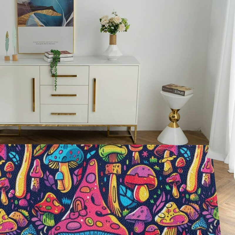 3x5 Washable Area Rugs Non Slip Art Mushroom Magic Wizard Smoking melt Smile face Modern Cartoon Bedside Rugs for Living Room Bedroom Outdoor Kitchen Bathroom Entryway Carpet Low Pile Rug