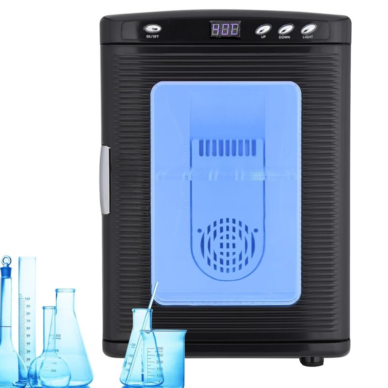 25L Scientific Incubator for Eggs, Heating & Cooling Digital Incubator Laboratory, Precise Temperature Control from 10 to 60°C (72°F to 140°F), Lab Incubator with Handle, AC and DC Power, Black