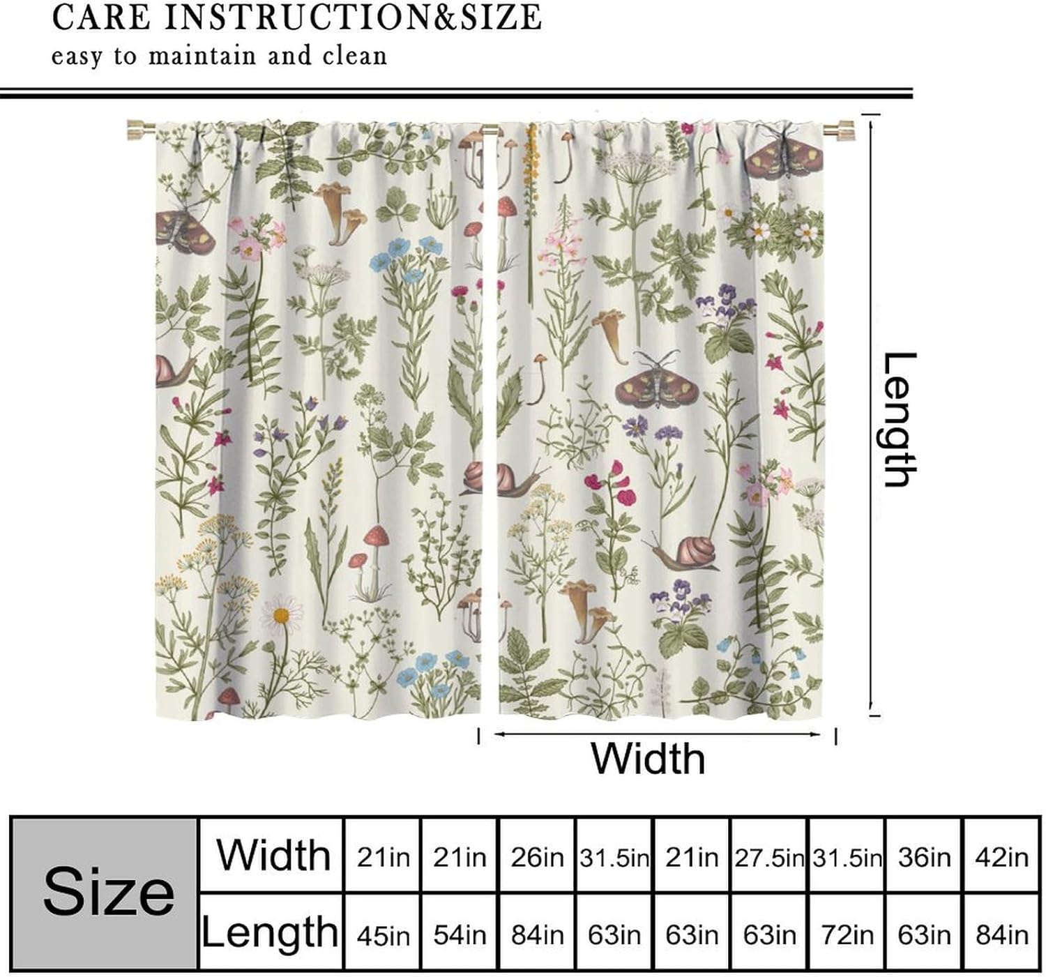 71JZy6p3y-L._AC_SL1500_.jpg Vintage Mushroom Curtains, Rustic Farmhouse Country Wildflower Botanical Herbs Window Treatment for Living Room Retro Boho Nature Plants Wild Floral Ferns Blackout Drapes for Bedroom Kitchen W84xL84in - Image 4