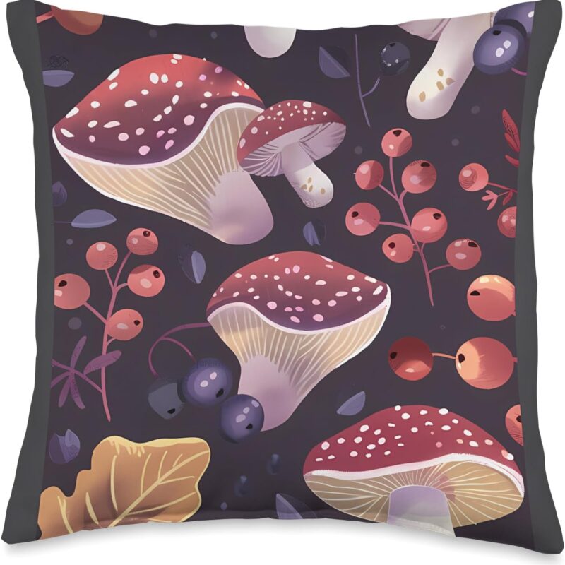 Purple Minimalist Polka Dots Mushroom Pattern Throw Pillow
