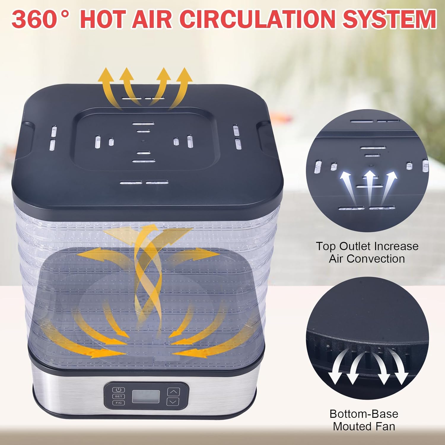 71Ld4VohD1L._AC_SL1500_.jpg HOPERAN Food Dehydrator, 6 Trays Dehydrator with 72H Timer & 95-167℉ Temperature Control & LED Display, Dehydrators for Food and Jerky, Fruits, Herb, Veggies, Pet Treat, BPA-Free, Recipe Book Included - Image 5