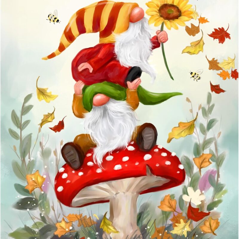 Trademark Fine Art Canvas Wall Art - Jean Francois 'Two Gnomes on Mushroom' Wall Art for Living Room, Bedroom, or Office Décor