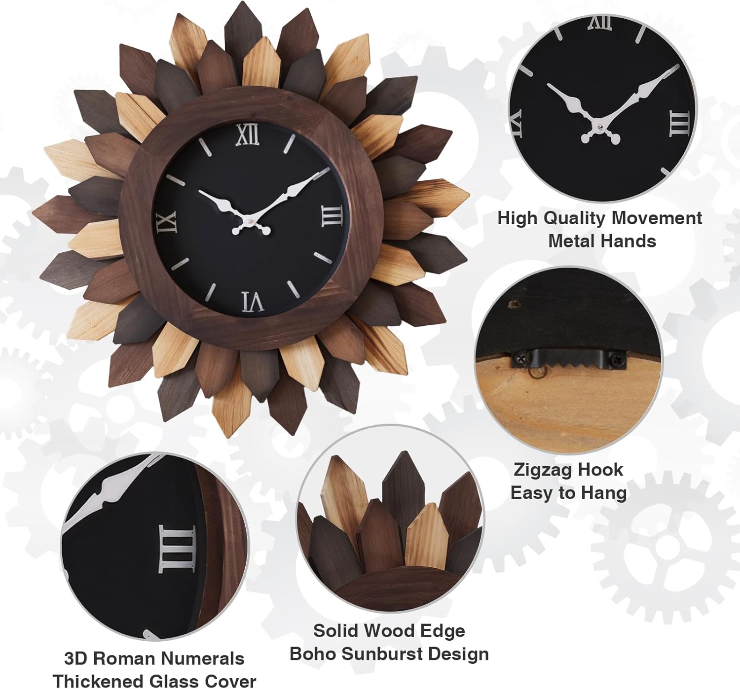 71LidRM1mXL._AC_SL1500_.jpg 24'' Large Wall Clock for Living Room Deco Boho Decorative Big Oversized Silent Battery Operated Farmhouse Wood Wall Clock for Office Home Dinning Room Bedroom Kithen - Image 3