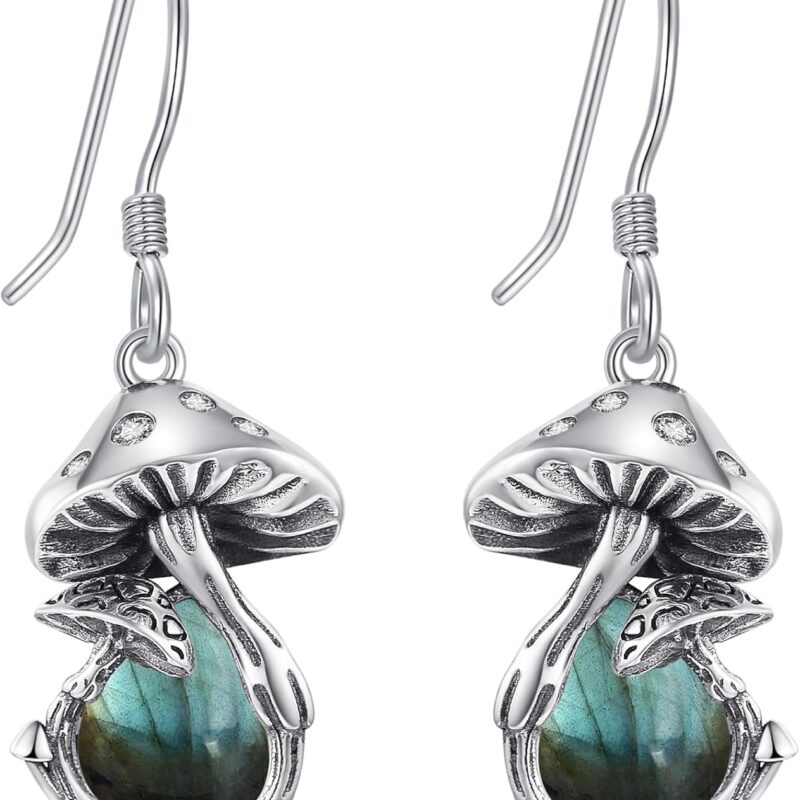 Mushroom Earrings Sterling Silver Moonstone/Moss Agate/Malachite/Turquoise Dangle Earrings Mushroom Mother's Day Jewelry Mothers Day for Women Mom