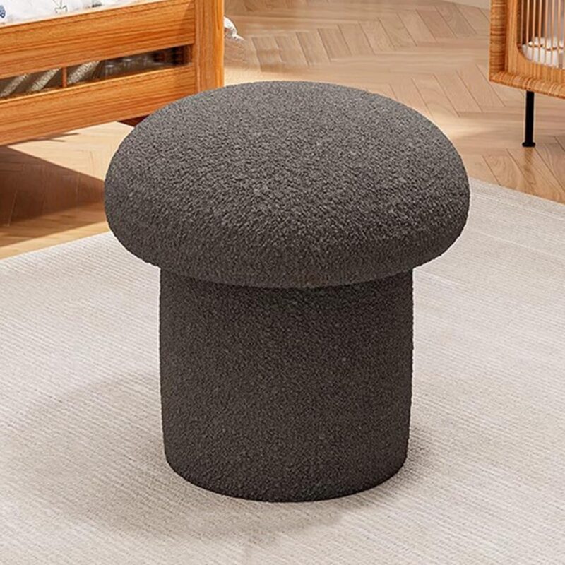 Cute Fleece Mushroom Ottoman, Round Fuzzy Footrest Stool, Soft Comfort Foot Stool for Bedroom Living Room Couch Bedside Doorway(H17/43cm, Dark Grey)