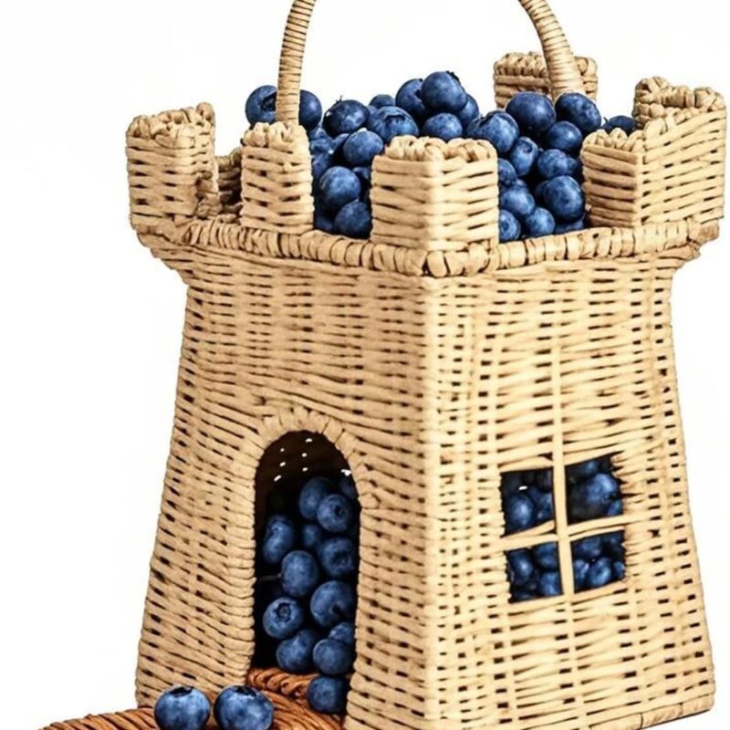Small Gift Wicker Picnic Basket，Flower Basket With Handle，Doll House，Woven Rattan Castle Shape Willow Picking Basket ，Halloween Decoration Garden And Home Decor -Wicker Storage Basket
