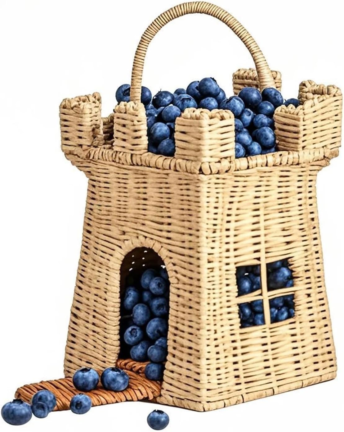 71NLD7R4AEL._AC_SL1500_.jpg Small Gift Wicker Picnic Basket,Flower Basket With Handle,Doll House,Woven Rattan Castle Shape Willow Picking Basket ,Halloween Decoration Garden And Home Decor -Wicker Storage Basket