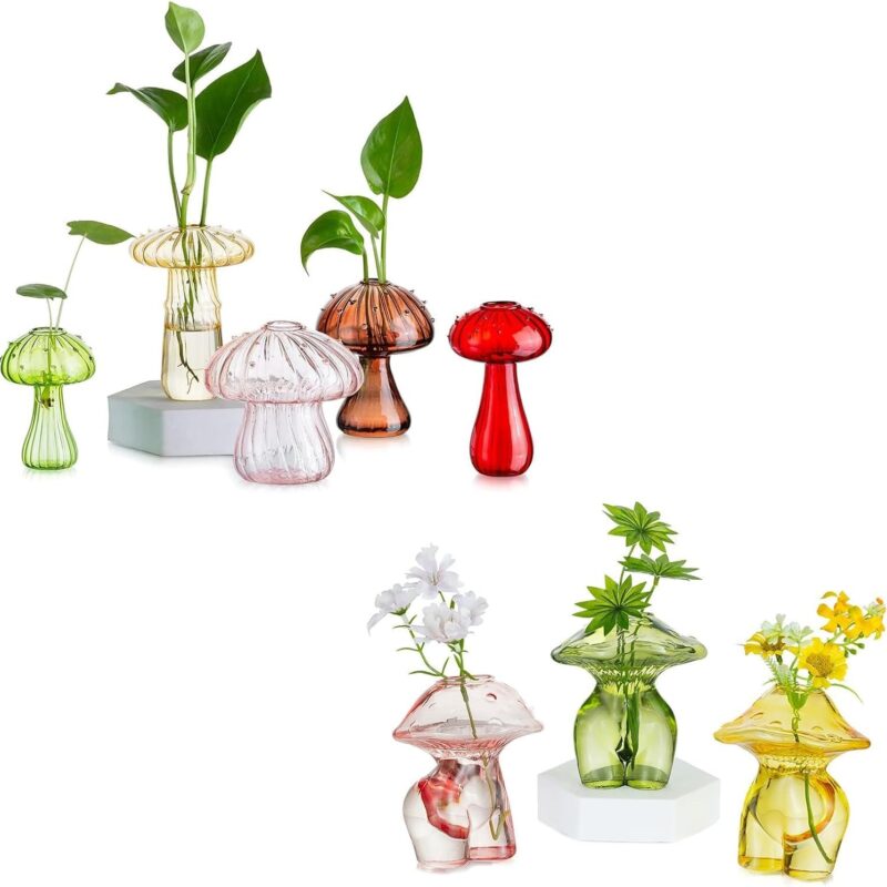 Glasseam Mushroom Glass Propagation Station: Cute Hydroponic Mushroom Lady Women Female Body Vase