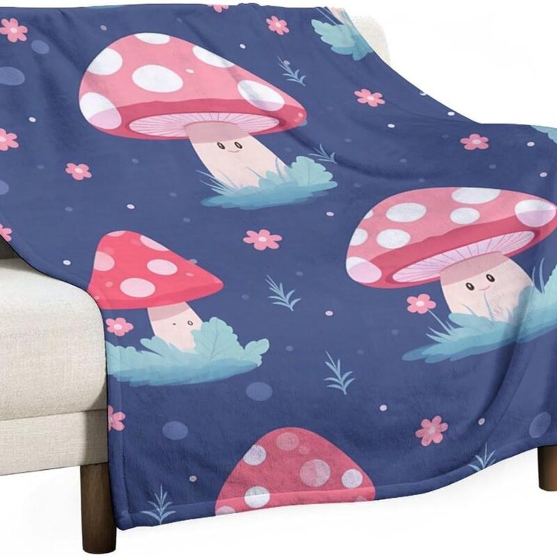Cute Mushroom-1 Throw Blanket for Couch Bed Thick Warm Bed Blanket for Women Men Gifts 60"x80"