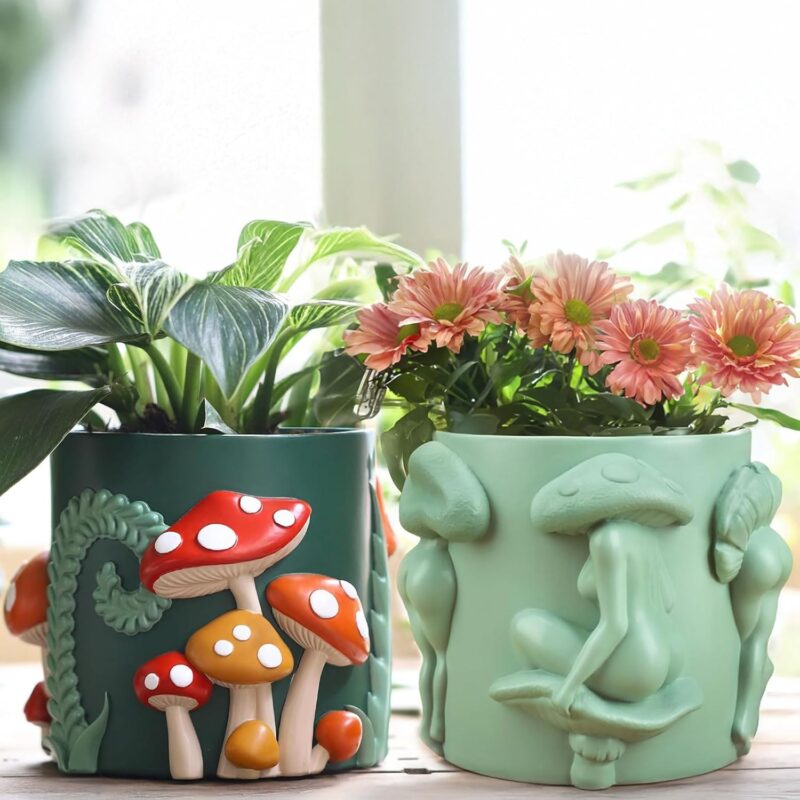 GUGUGO Colorful Mushroom Planters& Cute Unique Body Planters Pots for Indoor Plants