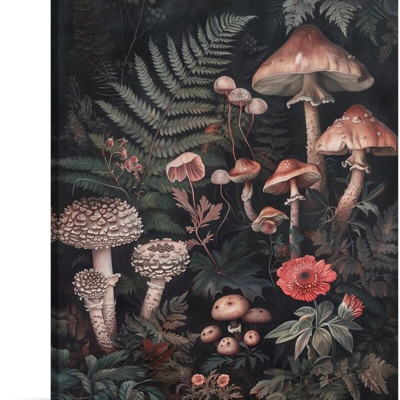 71PmS6l7ruL._AC_SL1500_.jpg Moody Wall Art Vintage Botanical Mushrooms Dark Cottagecore Poster Forest Ferns Canvas Printing for Green Witch Decor Goblincore Aesthetic Home 20x30in Framed