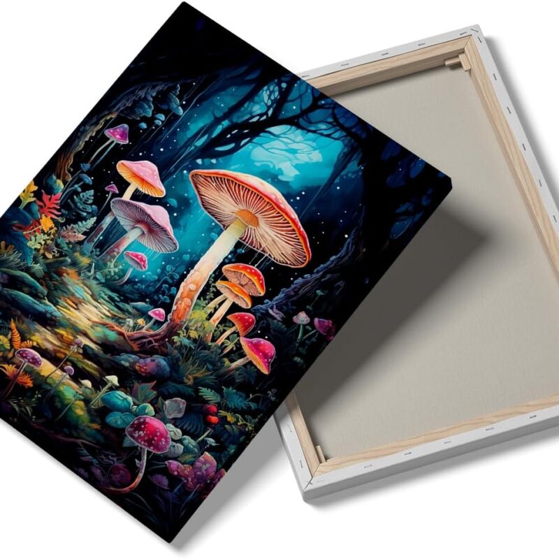 Mushroom Wall Art Print Creative Wall Art Watercolor Mushroom Poster Magic Forest Wall decoration Printed artwork Kitchen Restaurant Cafe decoration (24 * 36inch Framed)