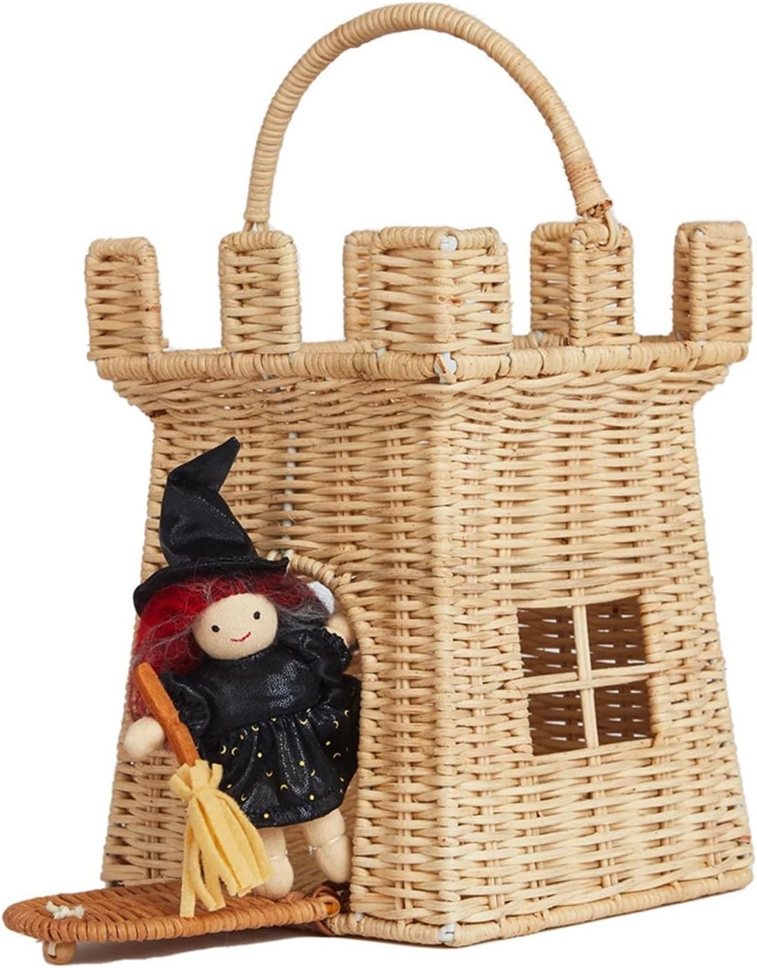 71Q62jhJFL._AC_SL1500_.jpg Small Gift Wicker Picnic Basket,Flower Basket With Handle,Doll House,Woven Rattan Castle Shape Willow Picking Basket ,Halloween Decoration Garden And Home Decor -Wicker Storage Basket - Image 4