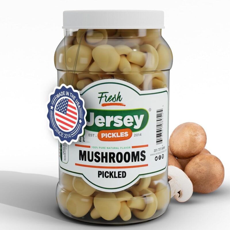 Jersey Pickles Whole Marinated Mushrooms - Premium Mushrooms, Perfect for Grilled, Sauteed, Soup, Chowder, Salad, Pizza, Pasta, Breakfast Omelets - Pickled Vegetables (Gallon)