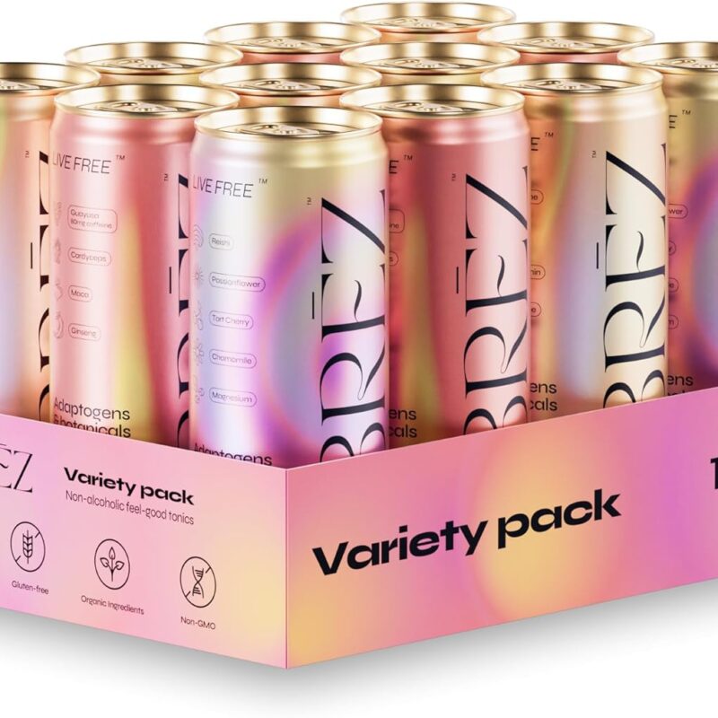 BRĒZ Mushroom Drink Variety Pack - Flow, Dream & Elevate - Lion’s Mane, Reishi, Cordyceps Mushrooms, Non-Infused, Adaptogen Tonics for Focus, Sleep, Mood & Energy, Vegan, 12 fl oz Cans (12 Pack)
