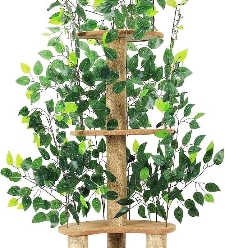 Cat Tree with Leaves, Cat Tower for Indoor Cats, Cat Tree with Scratching Post for Climbing, Hiding(Green)