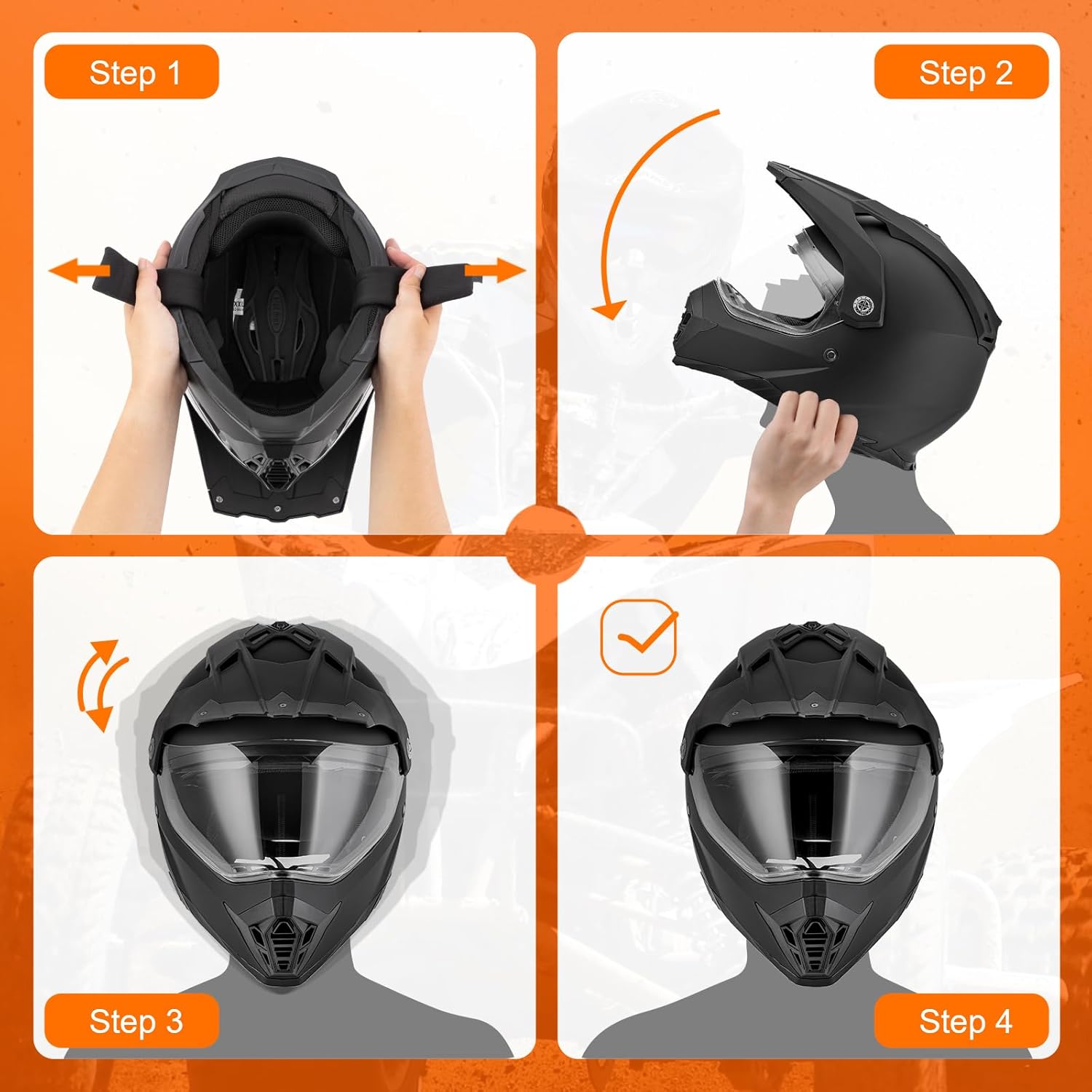 71S6PY8f28L._AC_SL1500_.jpg Off Road Motorcycle Dual Sport Helmet Full Face Helmet Dual Visor Dirt Bike ATV Motocross Helmet with Mask & Gloves for Unisex-Adult-Matte Black, XL - Image 7