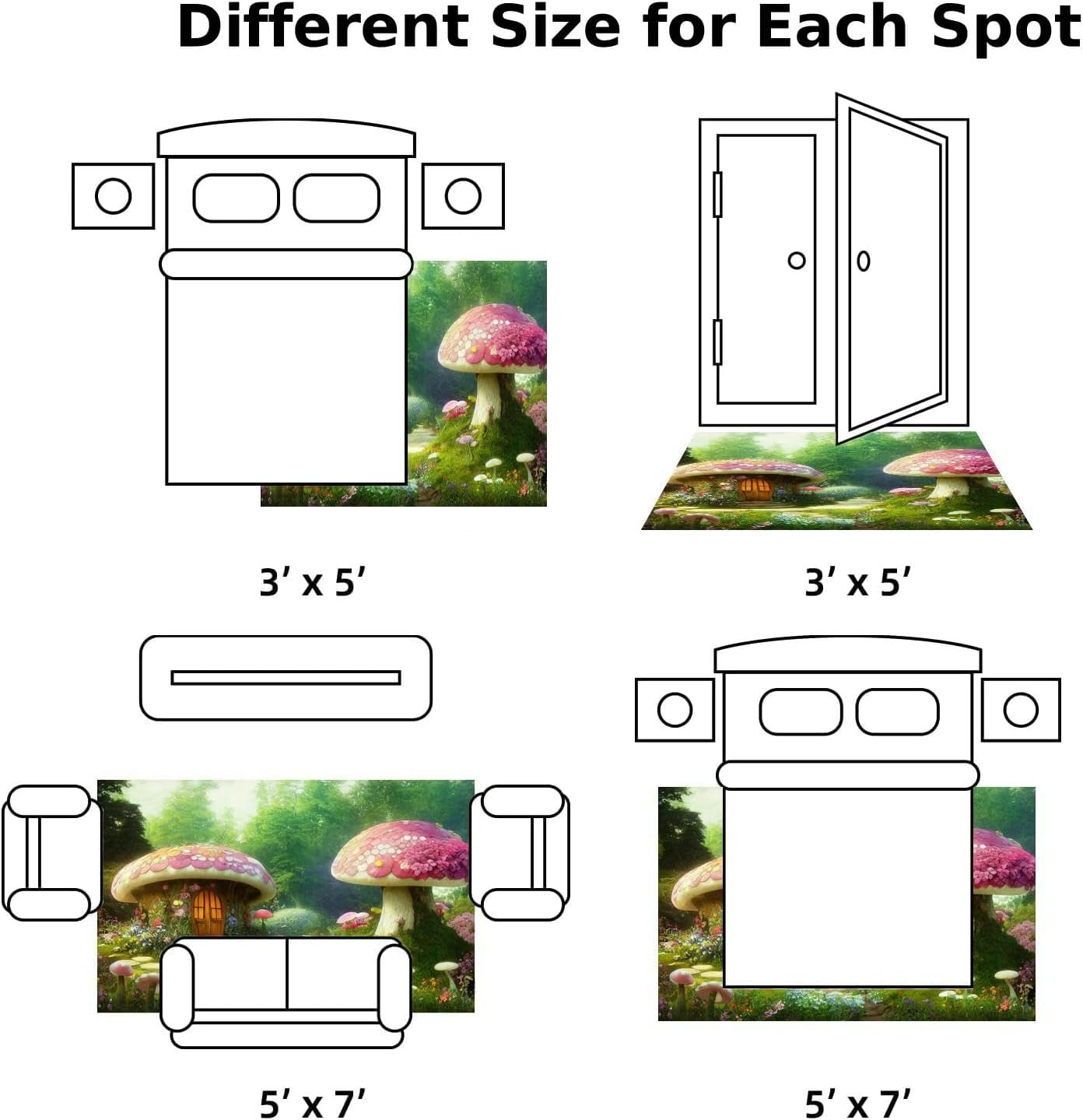 71T-J-yDnzL._AC_SL1476_.jpg Children Magic Elven House Fairy Tale Mushrooms and Flowers Fairyland Rug 5x7 Rug Area Rugs for Living Room Bedroom Aesthetic Dining Room Machine Washable Throw Rugs Carpet Indoor Non-Slip Floor Mat - Image 3
