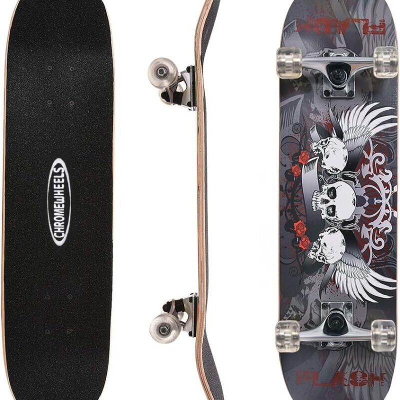 ChromeWheels 31 inch Skateboard Double Kick Skate Board Cruiser Longboard 8 Layer Maple Deck Skateboards for Kids and Beginners