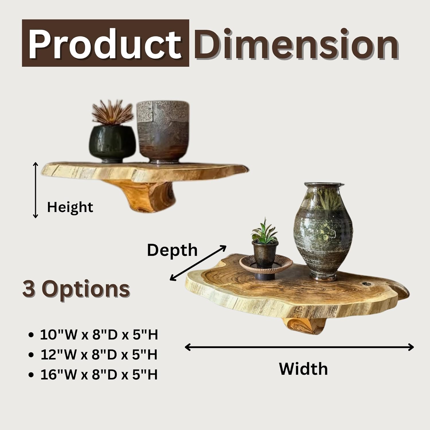 71TXrCiNrCL._AC_SL1500_.jpg Live Edge Floating Shelves – Mushroom Shelf, Handcrafted Rustic Solid Wood, Heavy-Duty Hidden Brackets, Wall Mounted Decor (M4, 10" W x 8" D x 5" H, Medium Oak) - Image 4